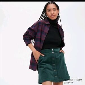 Uniqlo Sage Green Academia Preppy Corduroy Button Front A-line Mini Skirt SZ 6